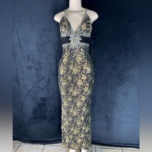Elegant Black and Gold Evening Dress by Mandalay